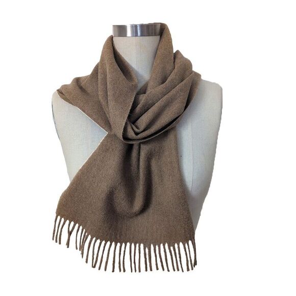 Christian Dior Wool Cashmere Vintage Tan Beige Scarf Vintage WPL Soft Fringe - Picture 1 of 3